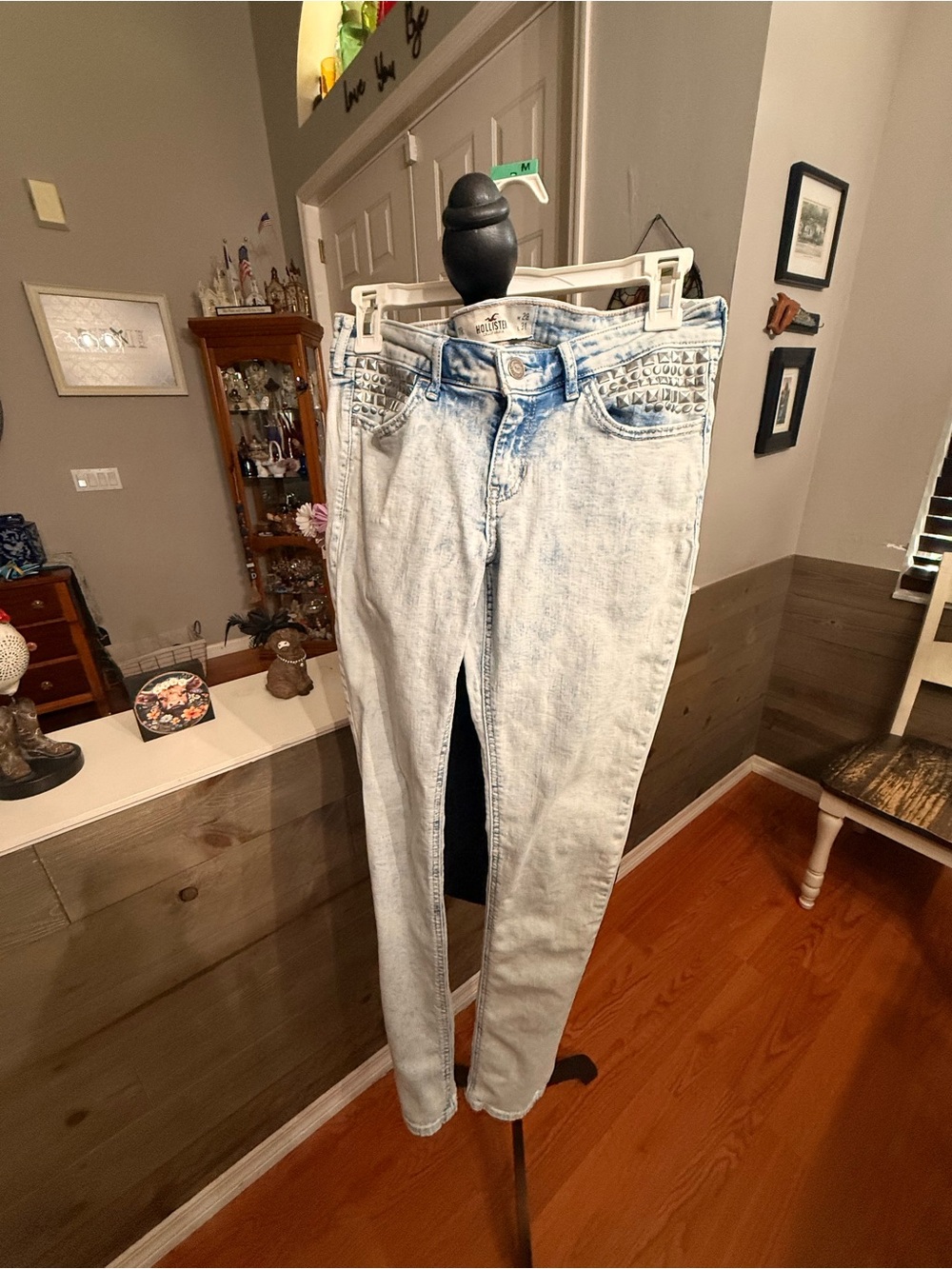 Hollister Light Blue Skinny Jeans with Studded Waist